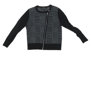 89th & Madison Asymmetrical zip houndstooth sweater Jacket size medium